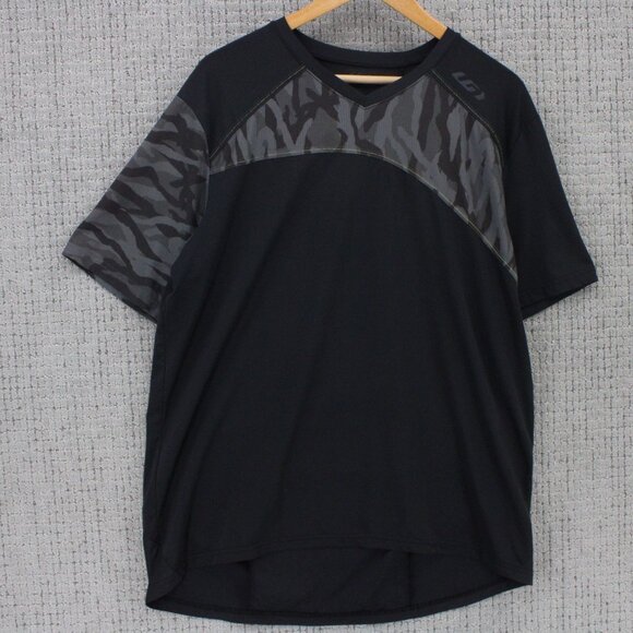 Garneau Cycling Shirt Mens XL Black Solid Short Sleeve V Neck Camo Arms - Picture 1 of 8